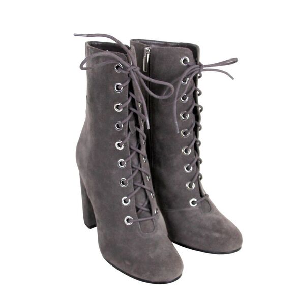 Vince Camuto GRAY GENUINE LEATHER SUEDE LACE UP HIGH ROUND TOE ANKLE BOOTS Sz 9M - Picture 3 of 12